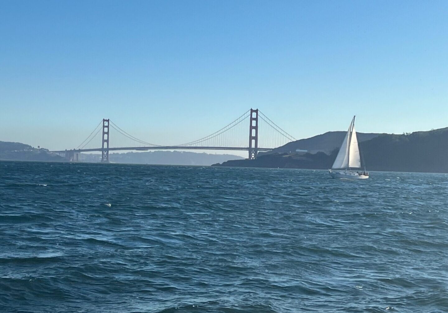 Sailboat in front of Golden Gate Bridge